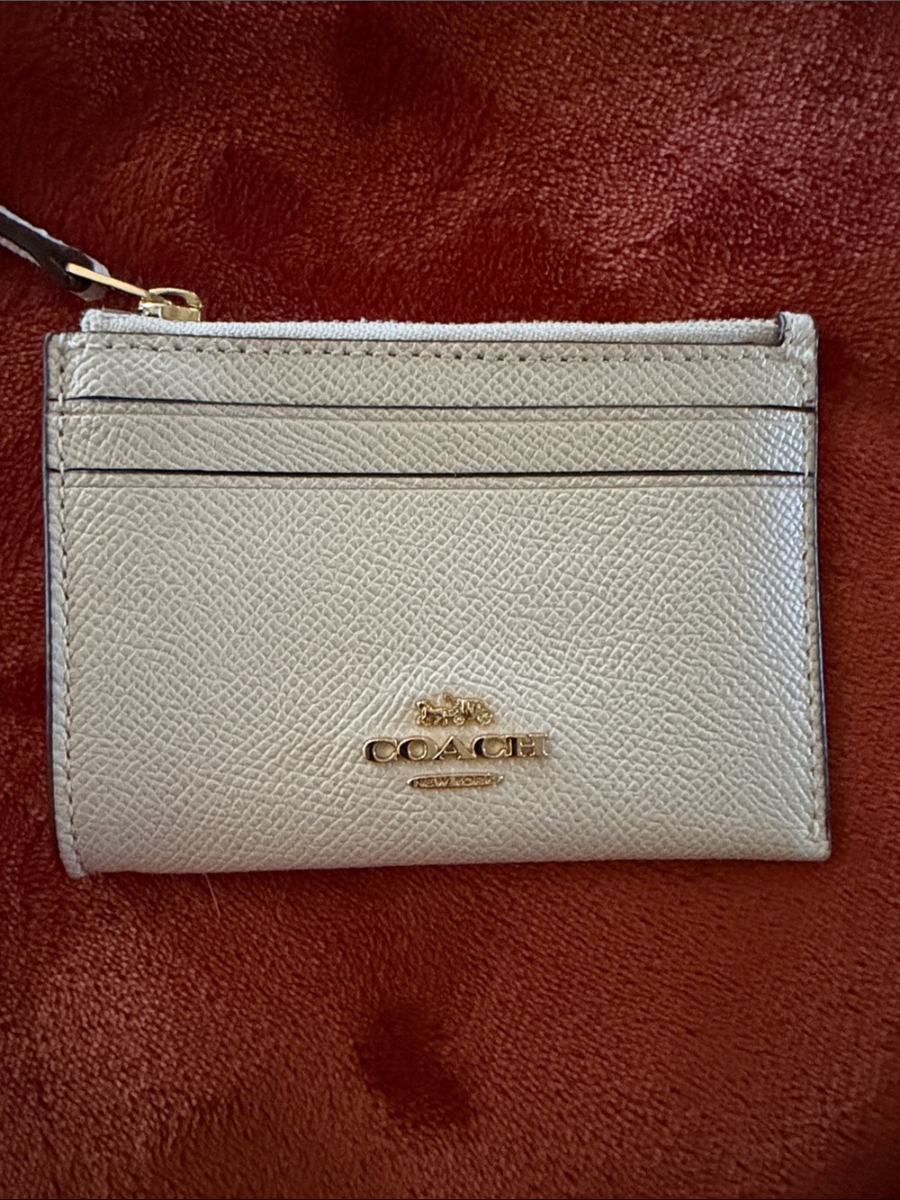 Coach Beige Card Case Wallet with Gold Logo